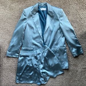 ASOS Satin Suit Shorts Set in Powder Blue